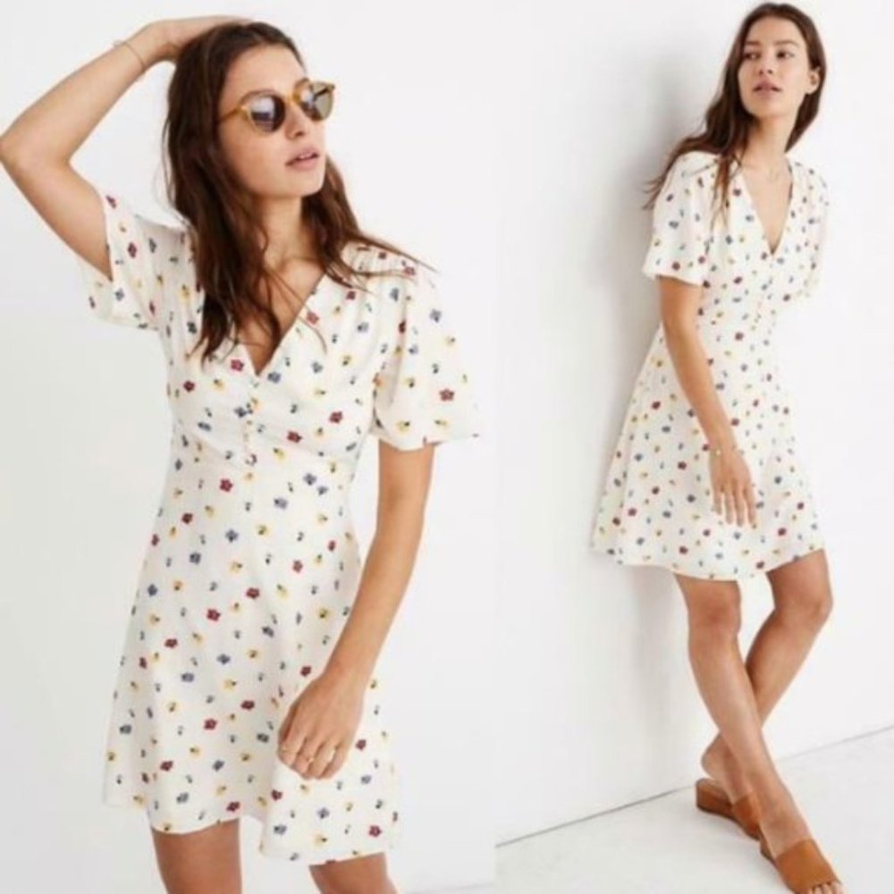 NWT Floral Madewell Dress, white, yellow, blue and green